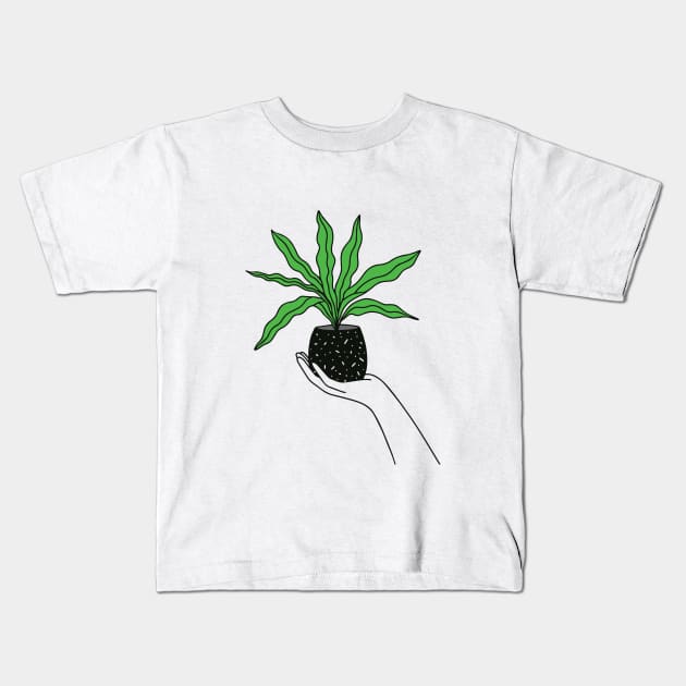 Hand Holding Houseplant Kids T-Shirt by Ashleigh Green Studios